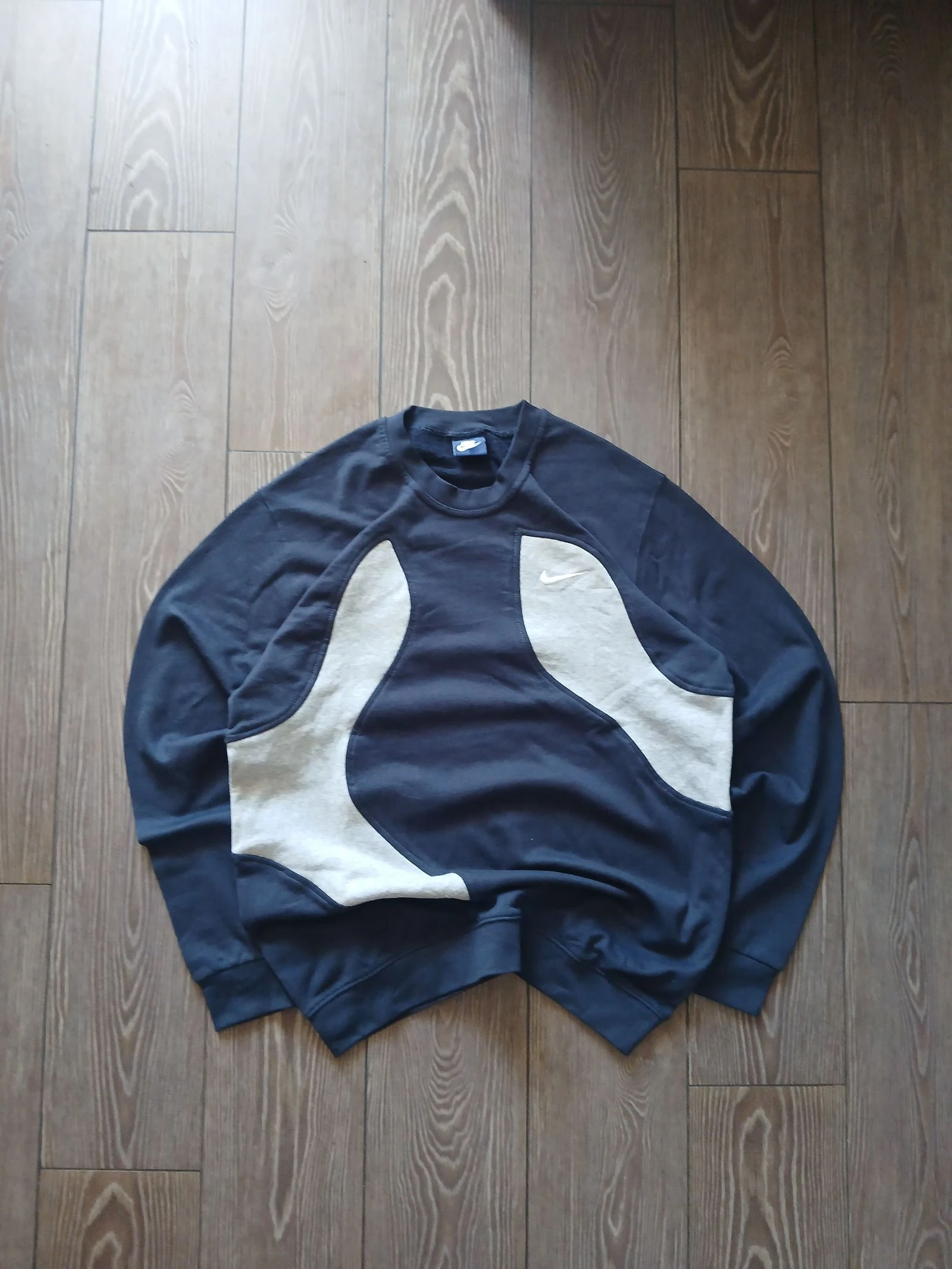 Nike Custom Rework Sweatshirt Navy Grey Size M Y2K Streetwear Crewneck